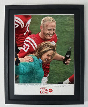 Framed 1965 Print Ad Ice Cold Coca Cola Things Go Better with Coke Football